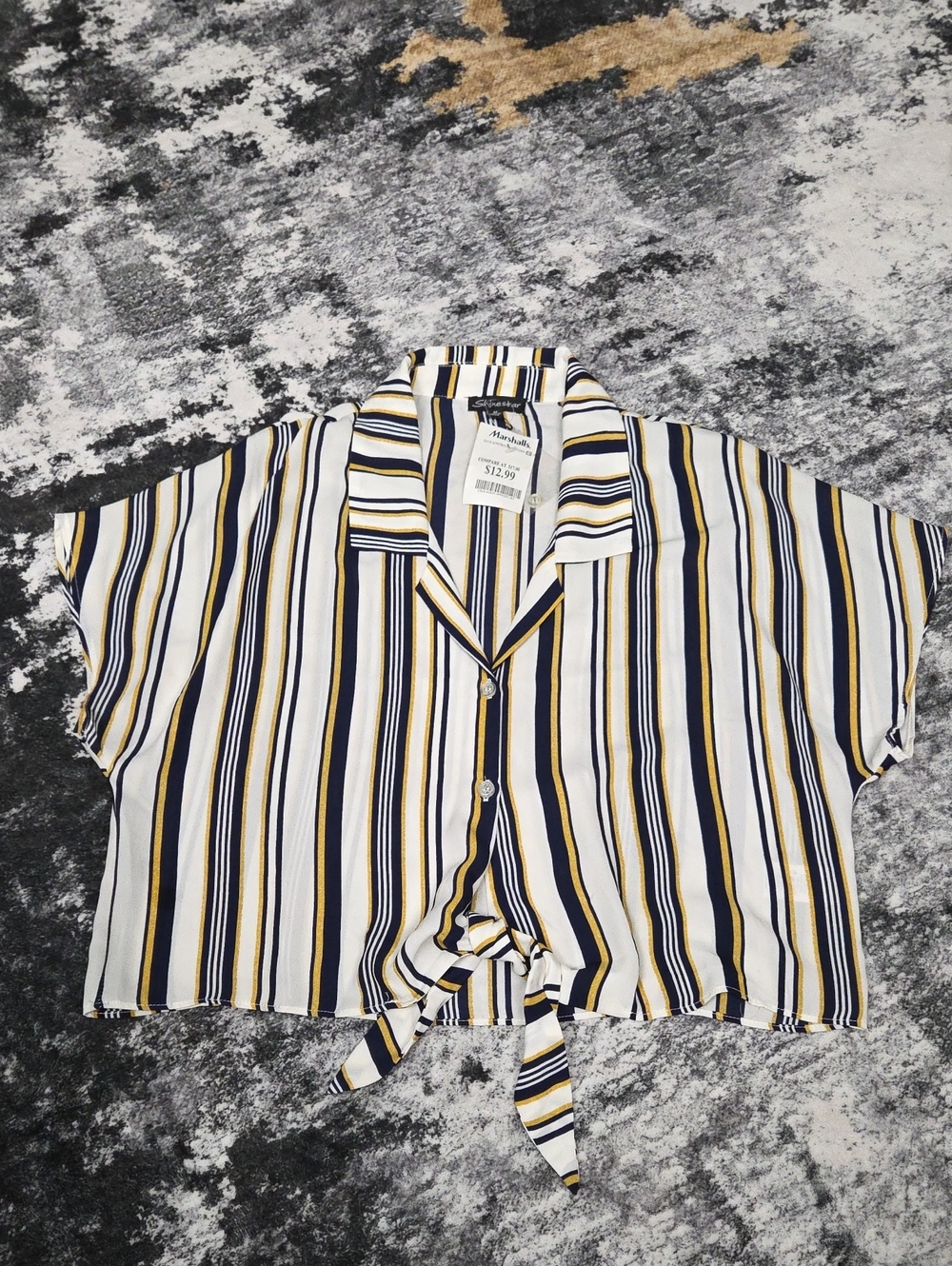 Shinestar Women’s Striped Tie Front Button Down Blouse Size M NWT